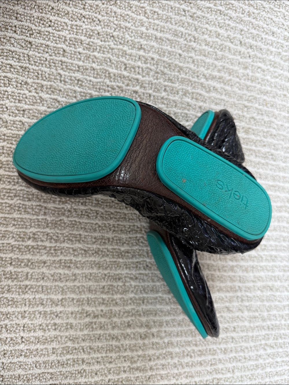 Tieks Black Croc-Embossed Ballet Flats with Teal Tab - Picture 3 of 3